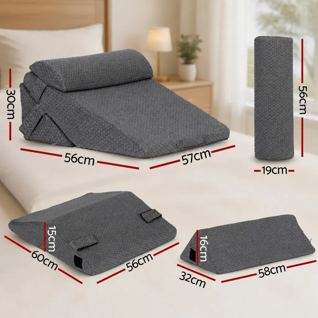 Adjustable Wedge Pillow Multi-Piece Support Back Neck Leg Comfort Grey 56 x 57 x 30 cm
