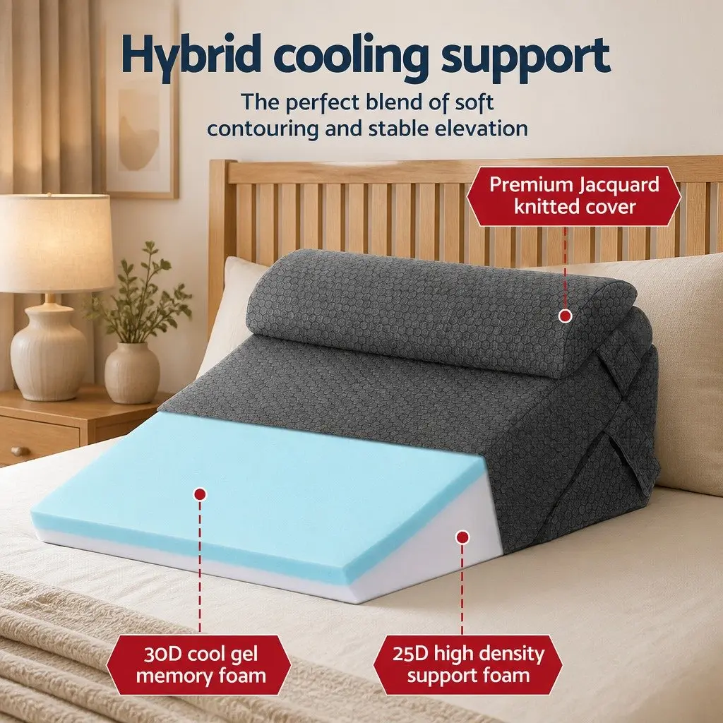 Adjustable Wedge Pillow Multi-Piece Support Back Neck Leg Comfort Grey 56 x 57 x 30 cm