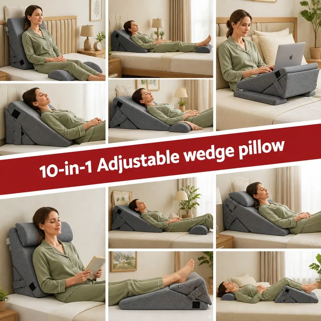 Adjustable Wedge Pillow Multi-Piece Support Back Neck Leg Comfort Grey 56 x 57 x 30 cm
