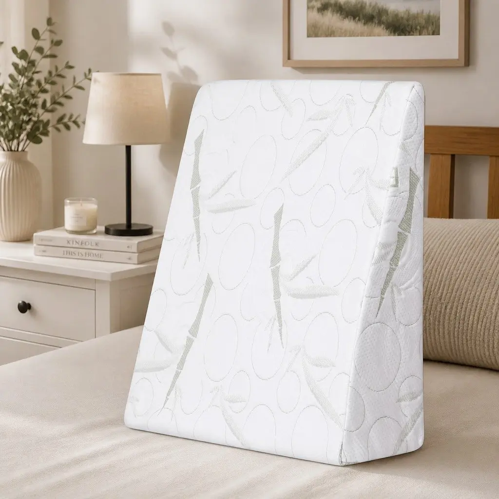 Wedge Pillow Ergonomic Support 61 x 62 x 20cm White Bamboo Cover