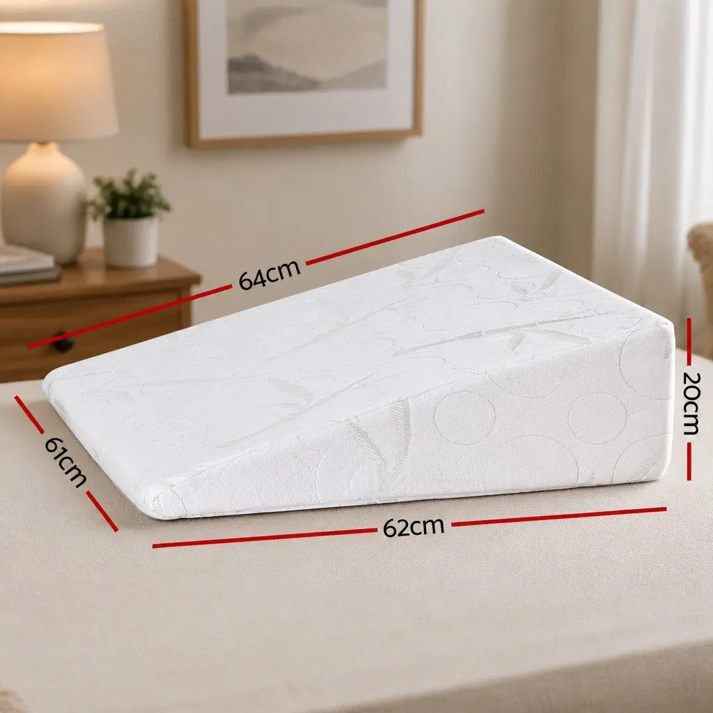 Wedge Pillow Ergonomic Support 61 x 62 x 20cm White Bamboo Cover