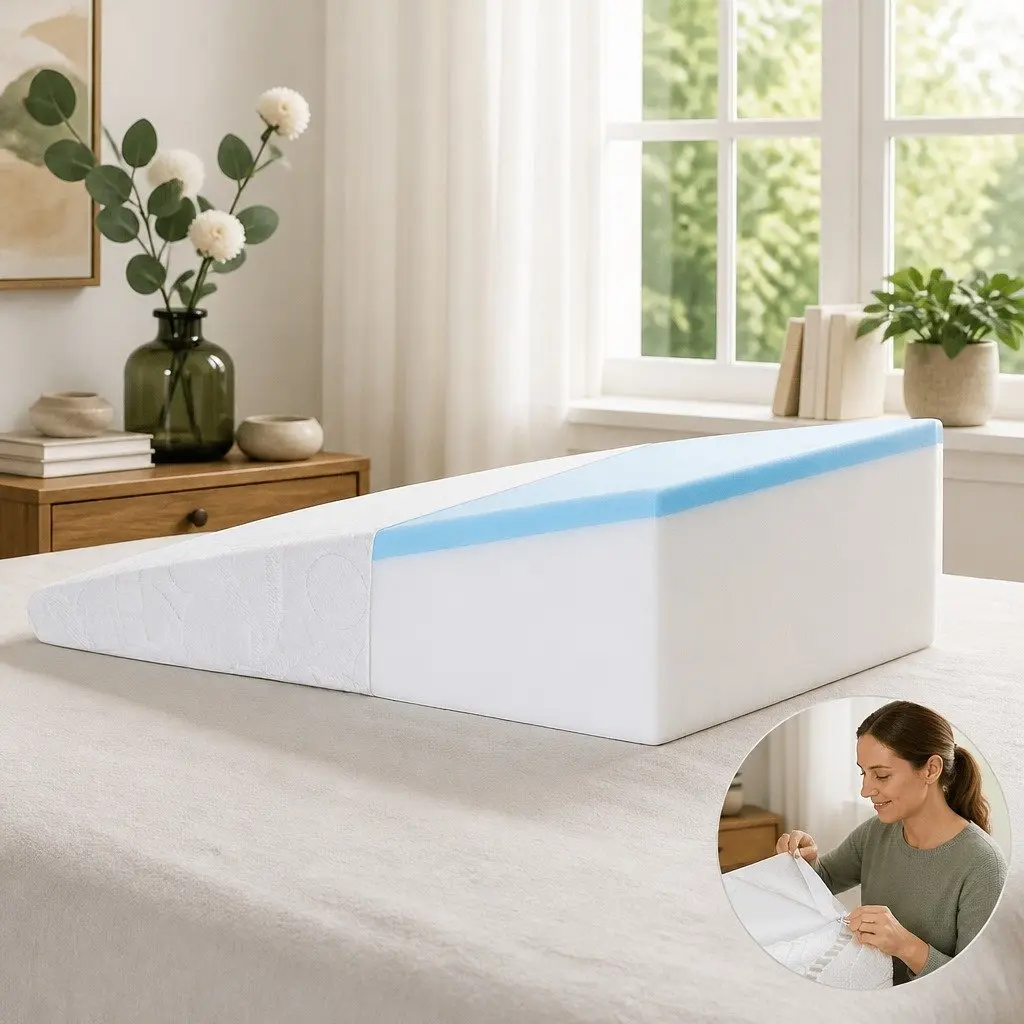 Wedge Pillow Ergonomic Support 61 x 62 x 20cm White Bamboo Cover