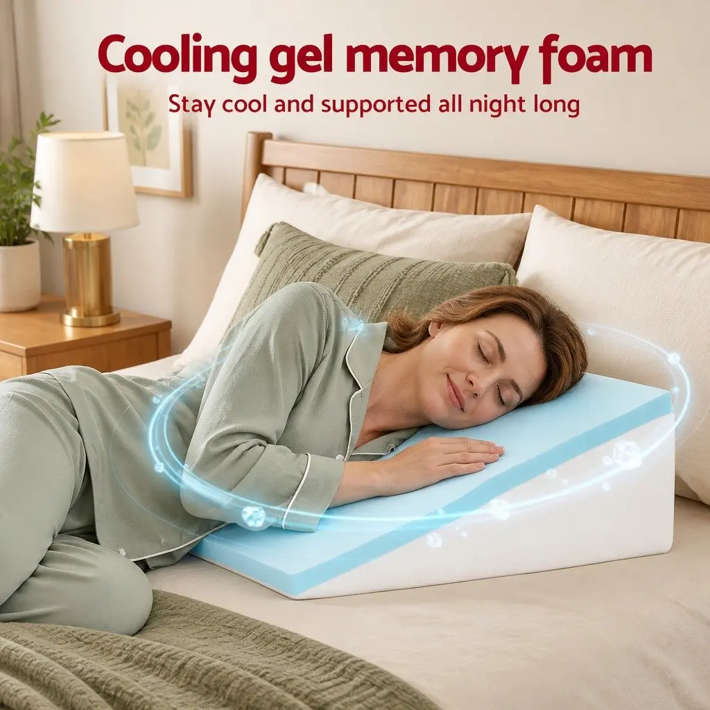 Wedge Pillow Ergonomic Support 61 x 62 x 20cm White Bamboo Cover
