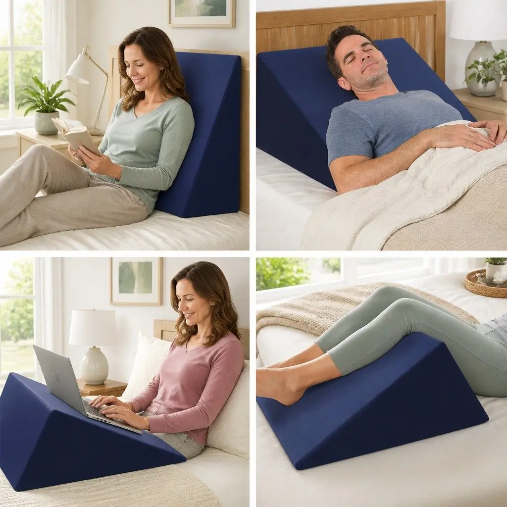 Wedge Pillow Support Cushion Blue Twin Pack Memory Foam Elevation Bed