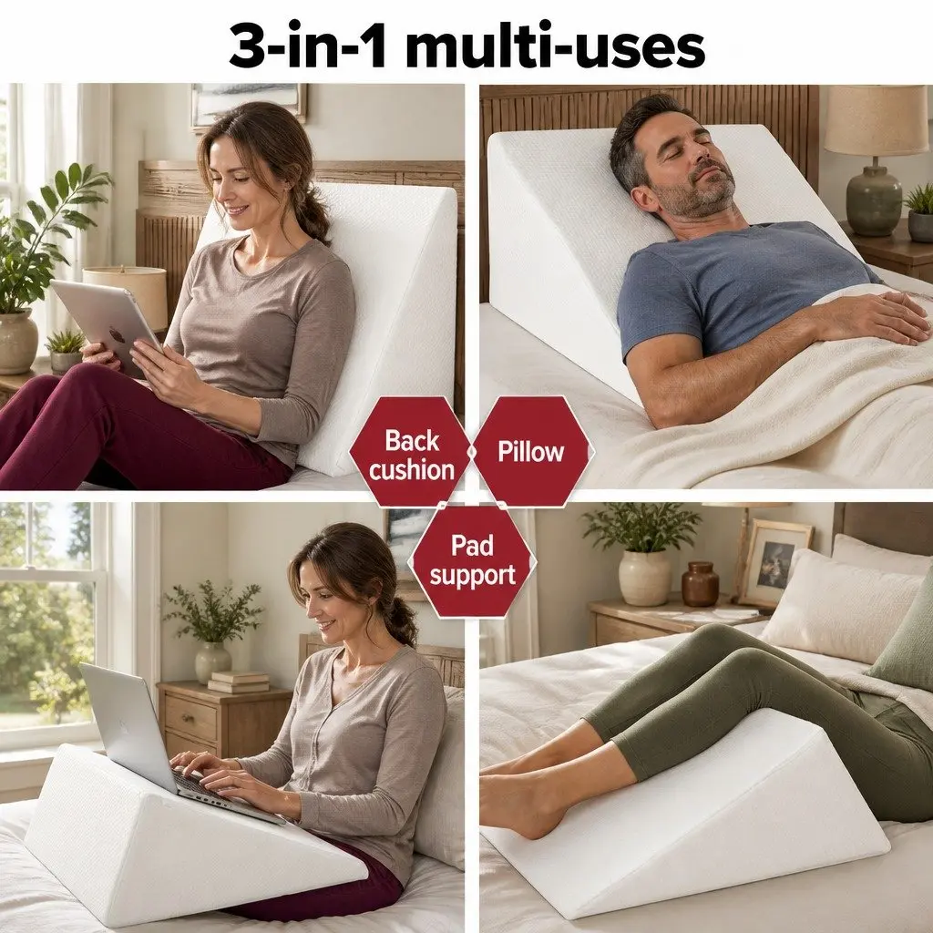 Bed Wedge Support Pillow Upper Body Leg Elevation Back Support Cushion 62 x 62 x 28 cm Beige