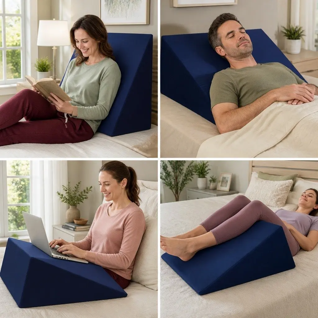 Bed Wedge Support Pillow Memory Foam Elevation 62 x 64 x 30cm Blue