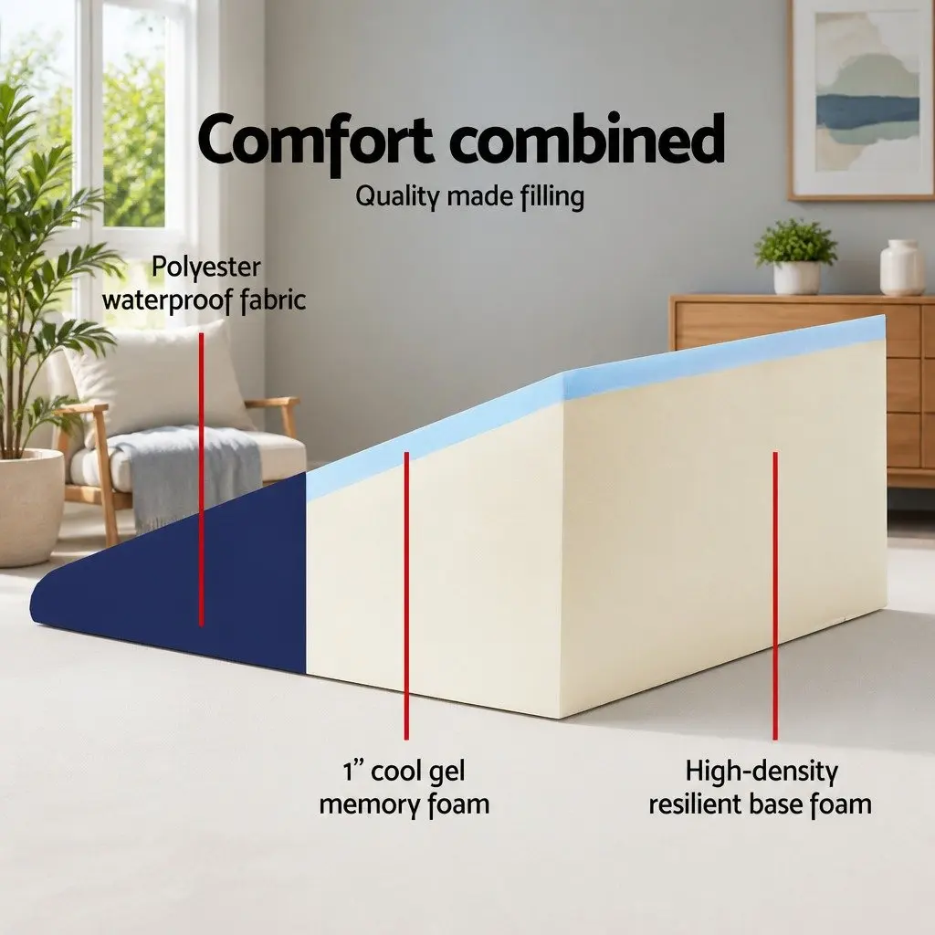 Bed Wedge Support Pillow Memory Foam Elevation 62 x 64 x 30cm Blue