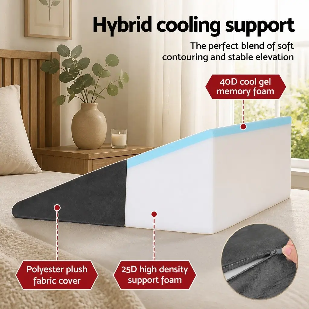 Wedge Pillow Ergonomic Support Elevated Sleeping Reading 62 x 30 x 62 cm Grey