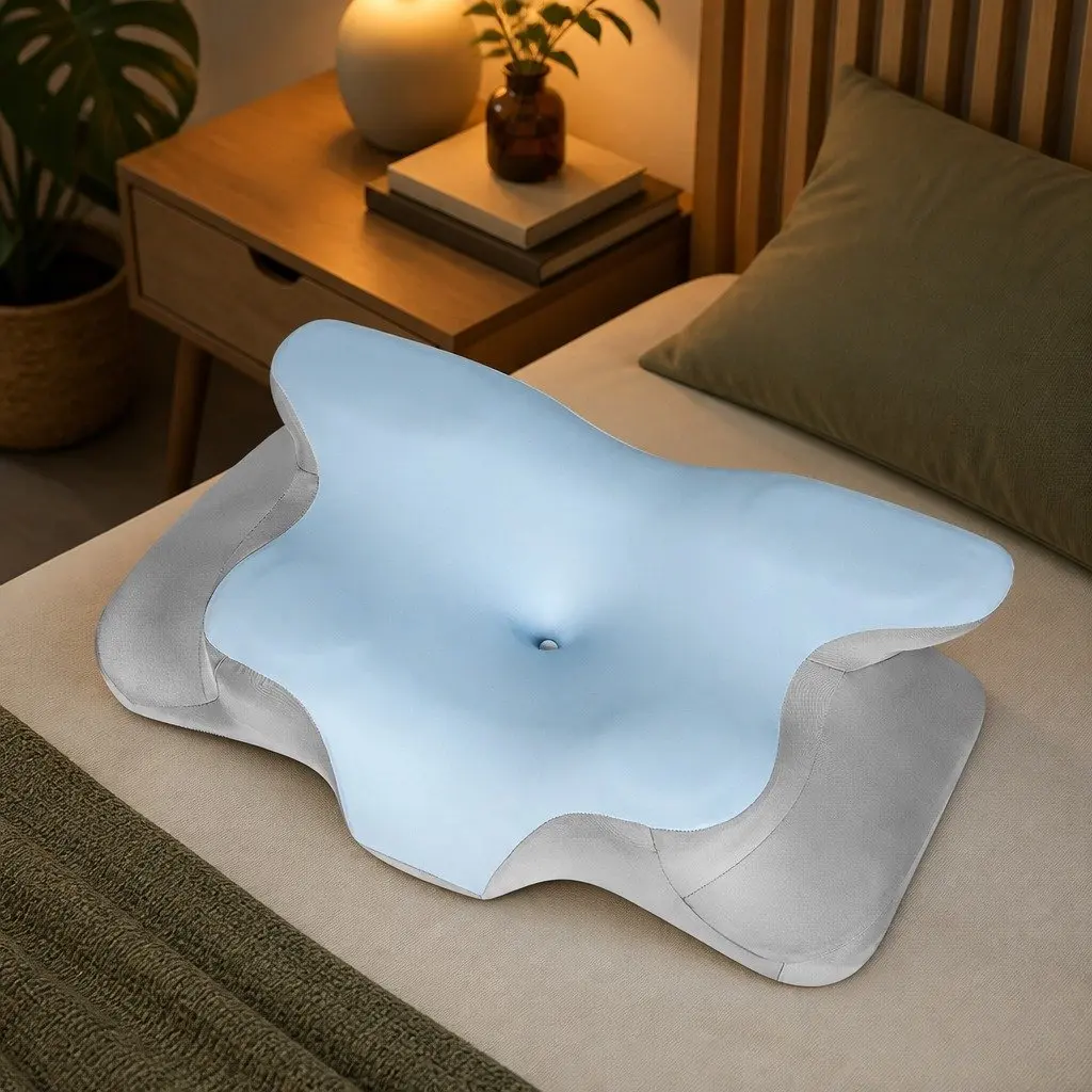 Ergonomic Neck Support Contour Pillow Memory Foam Blue 62cm x 41cm for Side Back Stomach Sleepers