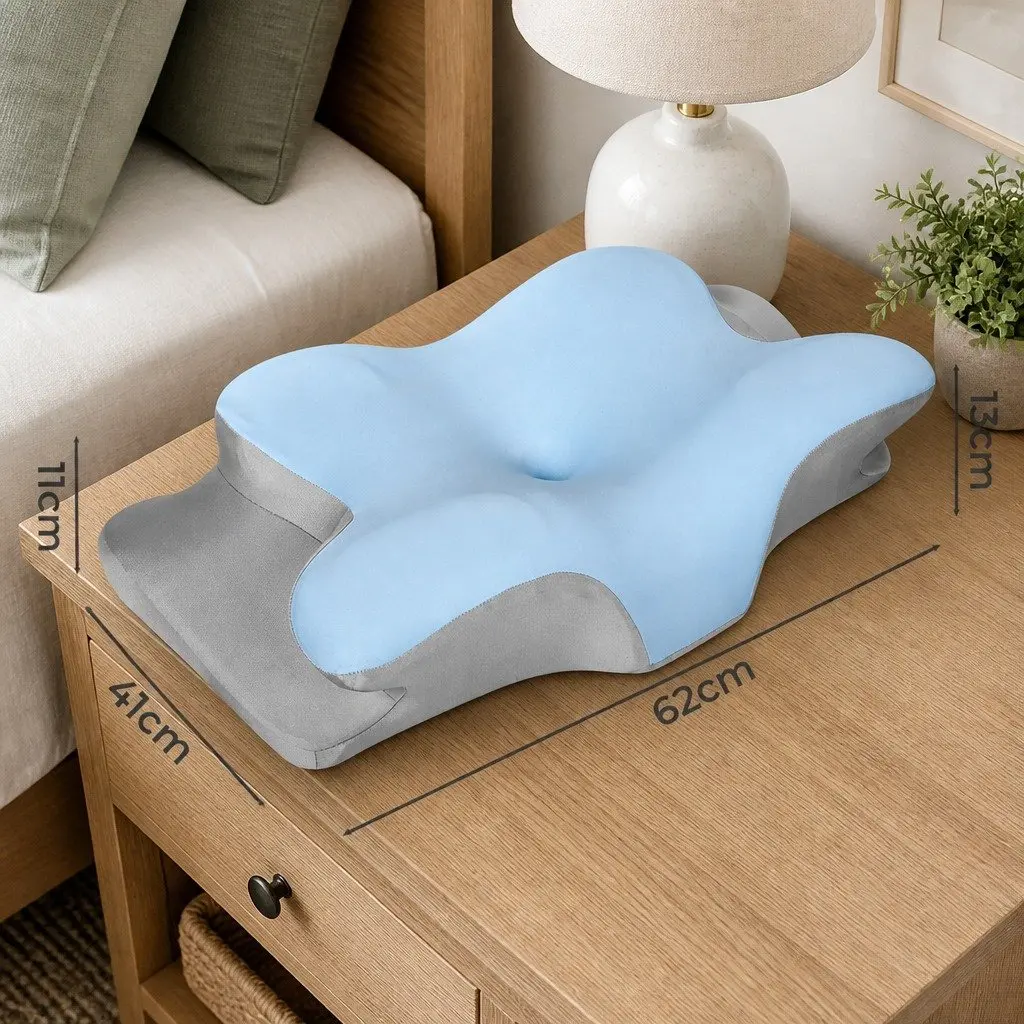 Ergonomic Neck Support Contour Pillow Memory Foam Blue 62cm x 41cm for Side Back Stomach Sleepers