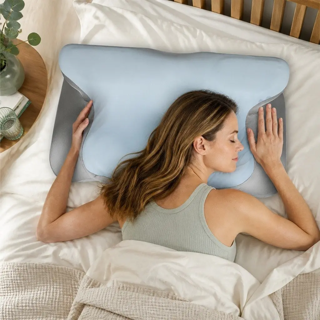Ergonomic Neck Support Contour Pillow Memory Foam Blue 62cm x 41cm for Side Back Stomach Sleepers