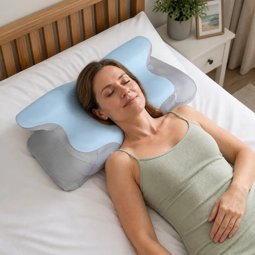Ergonomic Neck Support Contour Pillow Memory Foam Blue 62cm x 41cm for Side Back Stomach Sleepers