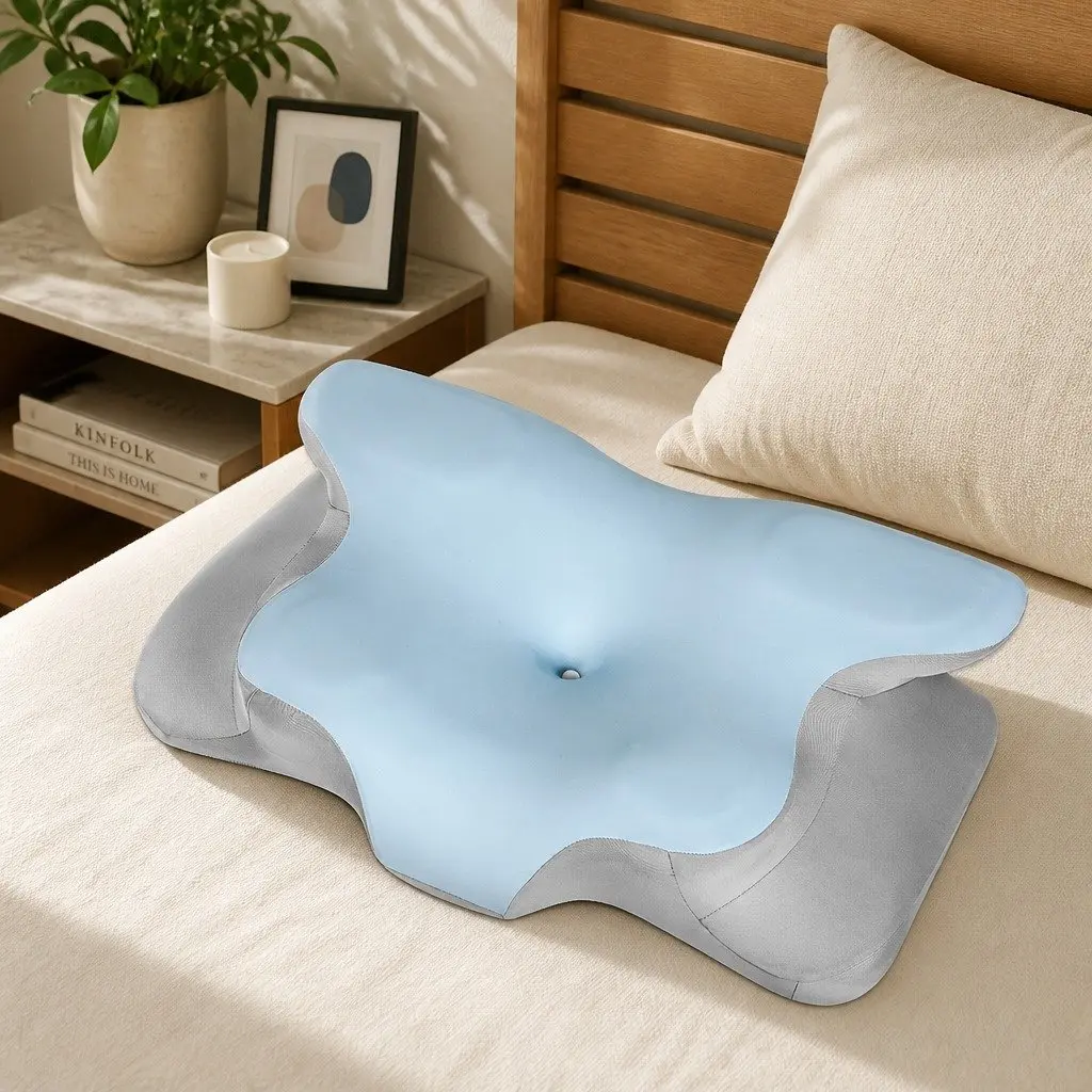 Ergonomic Neck Support Contour Pillow Memory Foam Blue 62cm x 41cm for Side Back Stomach Sleepers