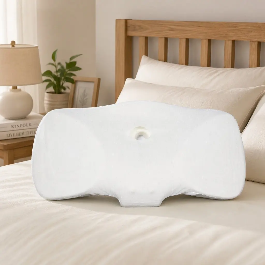 Memory Foam Pillow Neck Support Ergonomic Design Breathable Pillowcase Grey