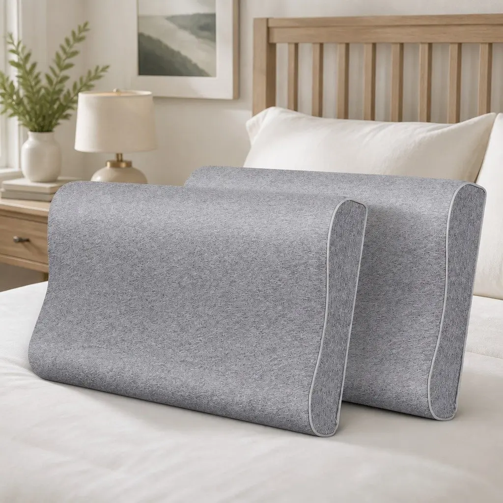 Memory Foam Pillow Pair Ergonomic Neck Support 60cm x 35cm Grey