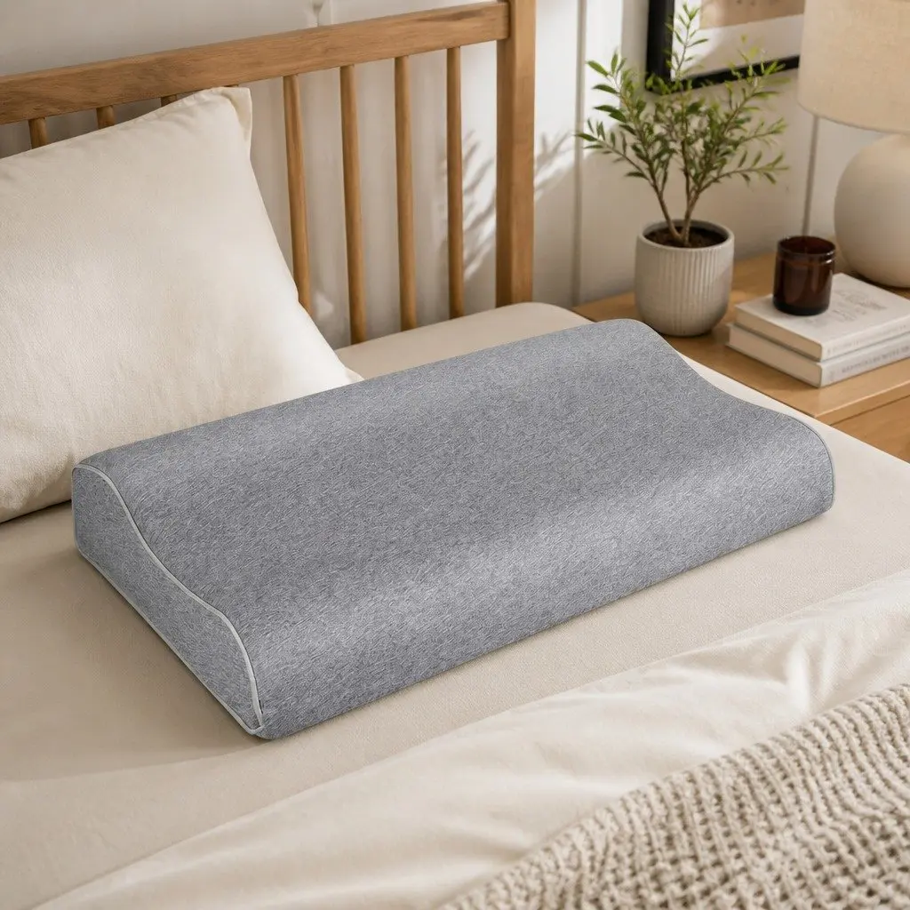 Memory Foam Pillow Pair Ergonomic Neck Support 60cm x 35cm Grey
