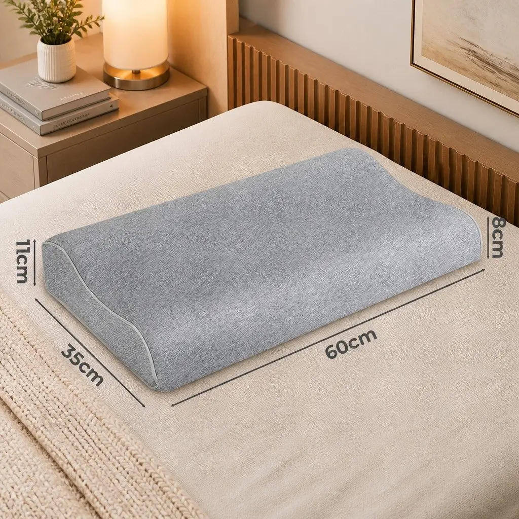 Memory Foam Pillow Pair Ergonomic Neck Support 60cm x 35cm Grey