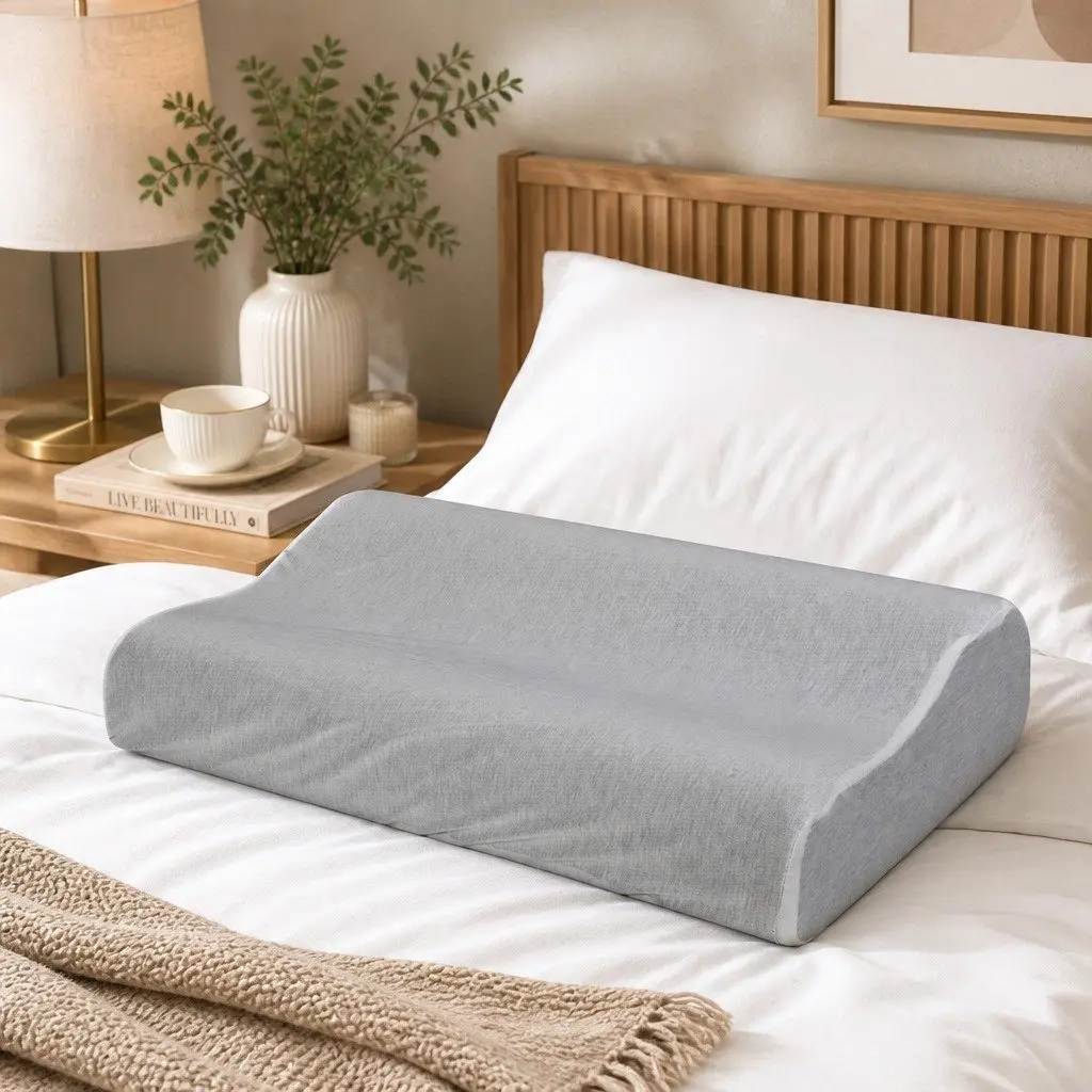 Memory Foam Pillow Pair Ergonomic Neck Support 60cm x 35cm Grey
