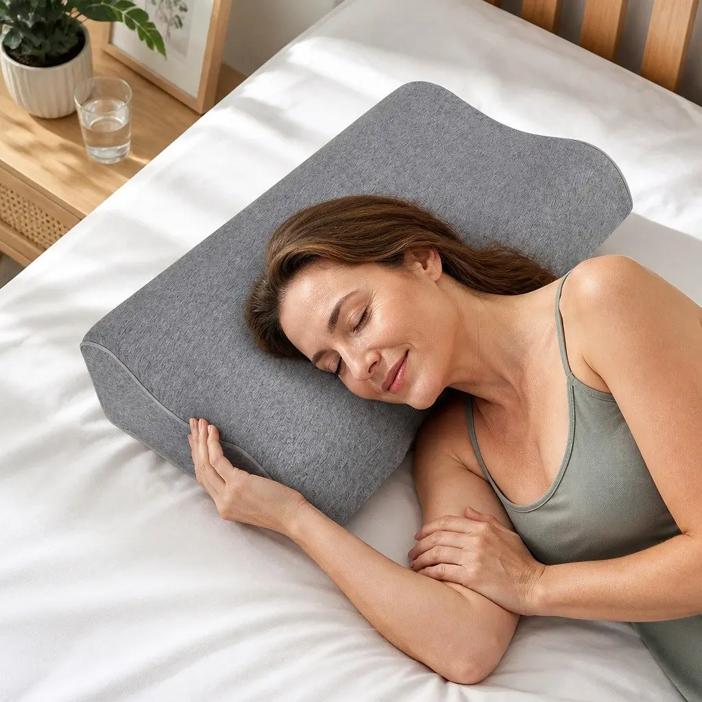 Memory Foam Pillow Pair Ergonomic Neck Support 60cm x 35cm Grey