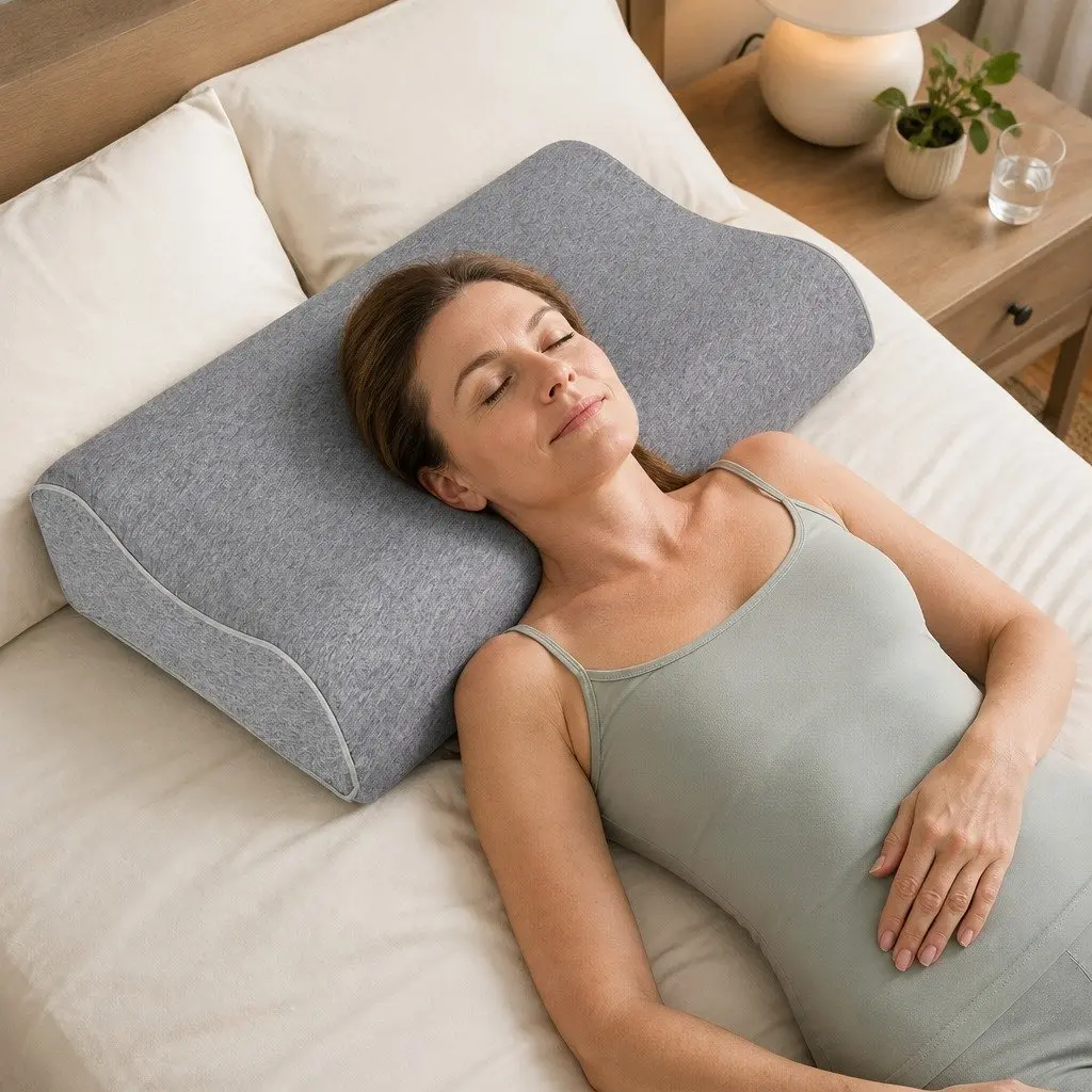 Memory Foam Pillow Pair Ergonomic Neck Support 60cm x 35cm Grey