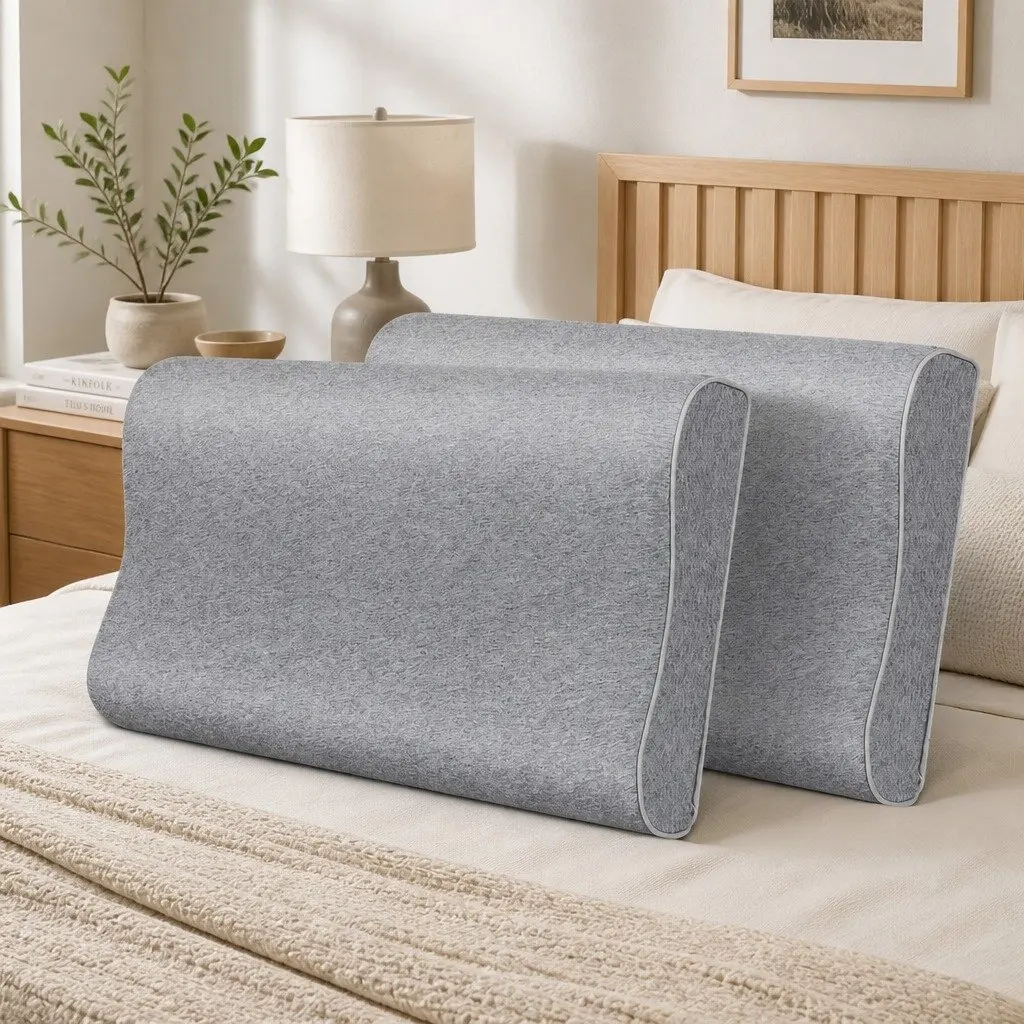 Memory Foam Pillow Pair Ergonomic Neck Support 60cm x 35cm Grey