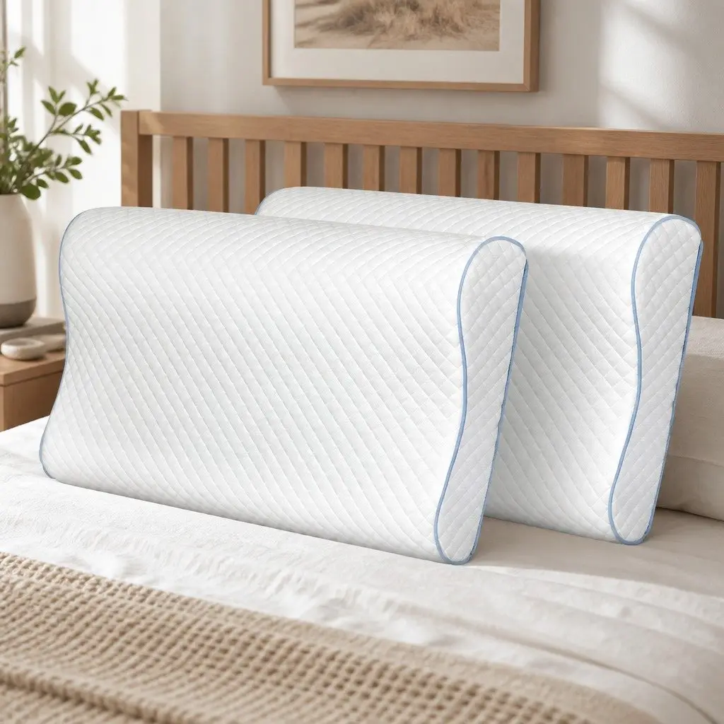 Memory Foam Pillow Pair Ergonomic Neck Shoulder Support 60cm x 35cm White