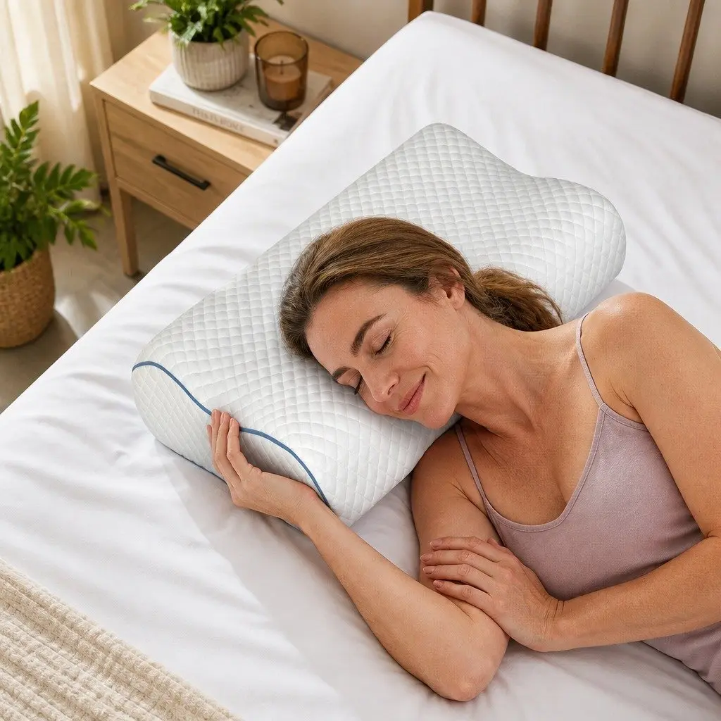 Memory Foam Pillow Pair Ergonomic Neck Shoulder Support 60cm x 35cm White