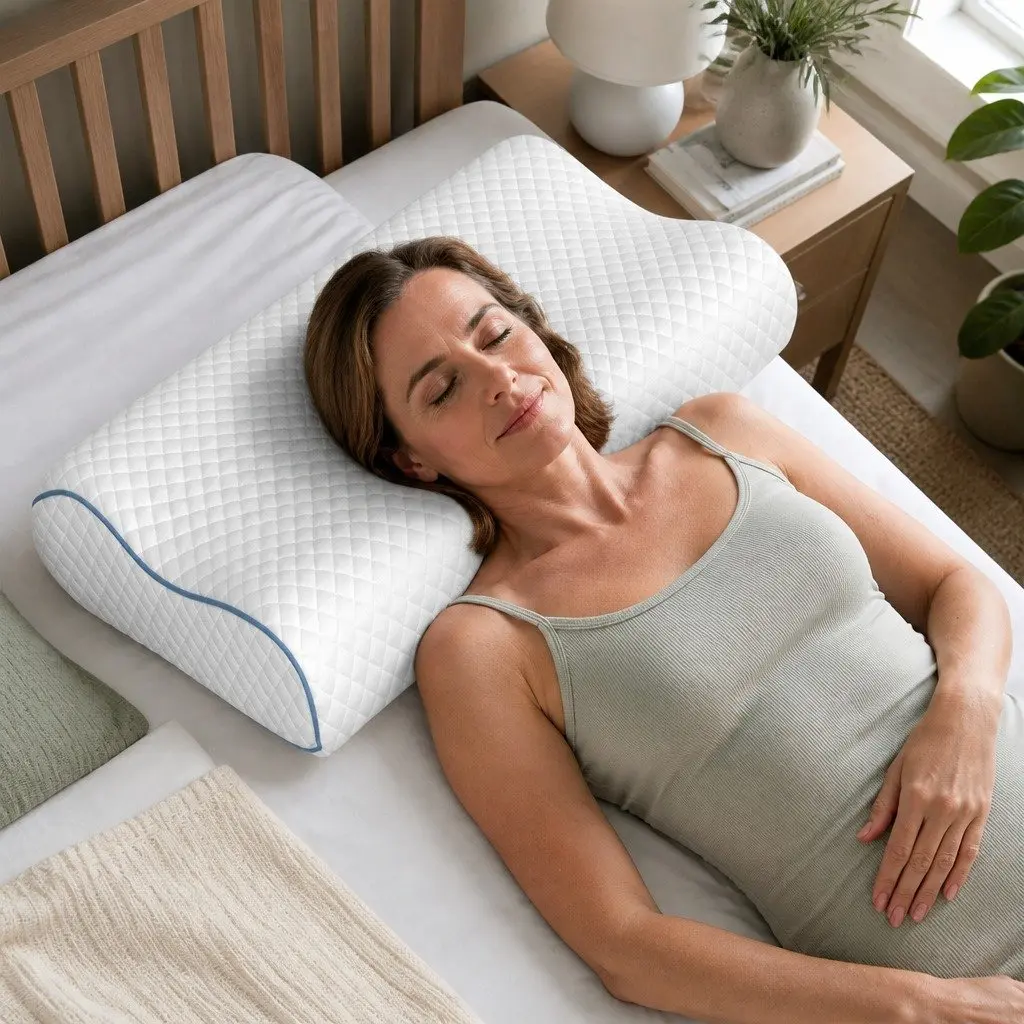 Memory Foam Pillow Pair Ergonomic Neck Shoulder Support 60cm x 35cm White