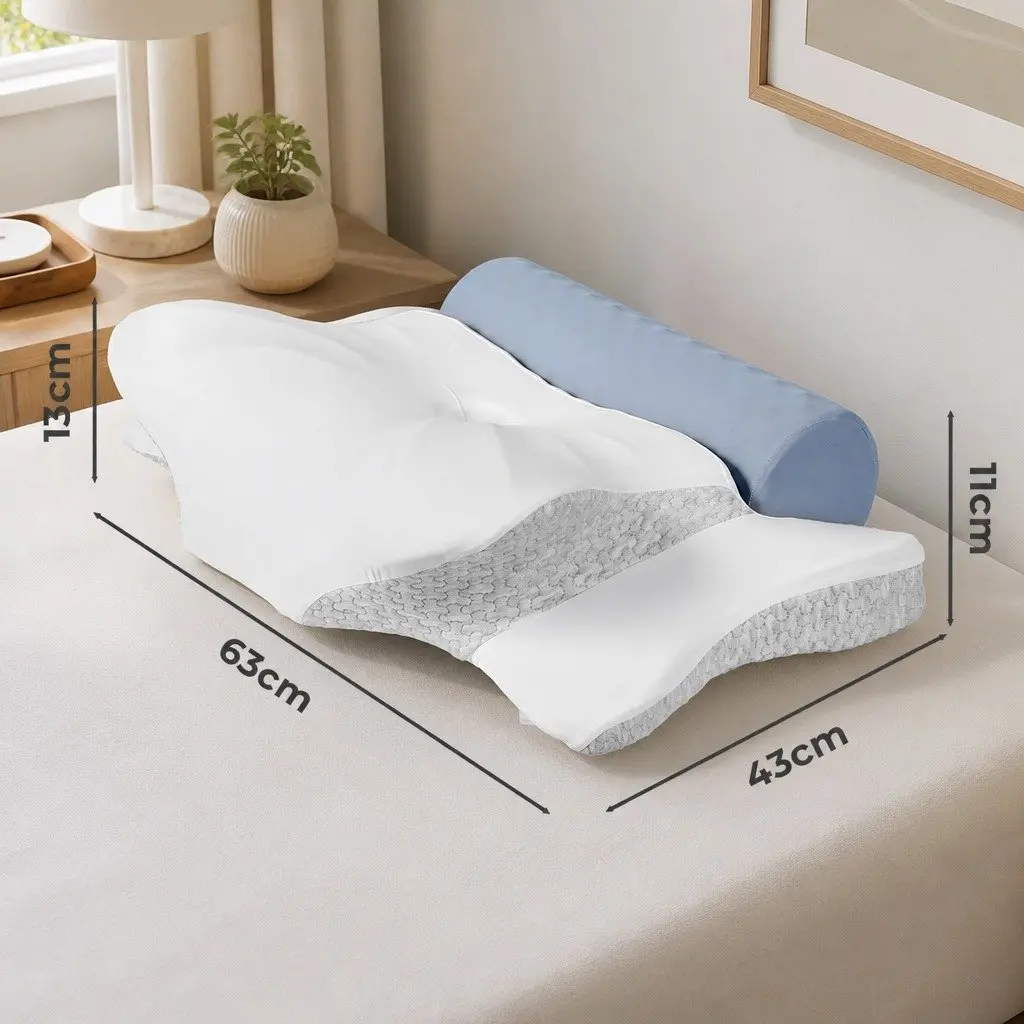 Cervical Neck Pillow Cooling Gel Support Contour Sleep Ergonomic 63cm x 43cm White Light Grey Blue