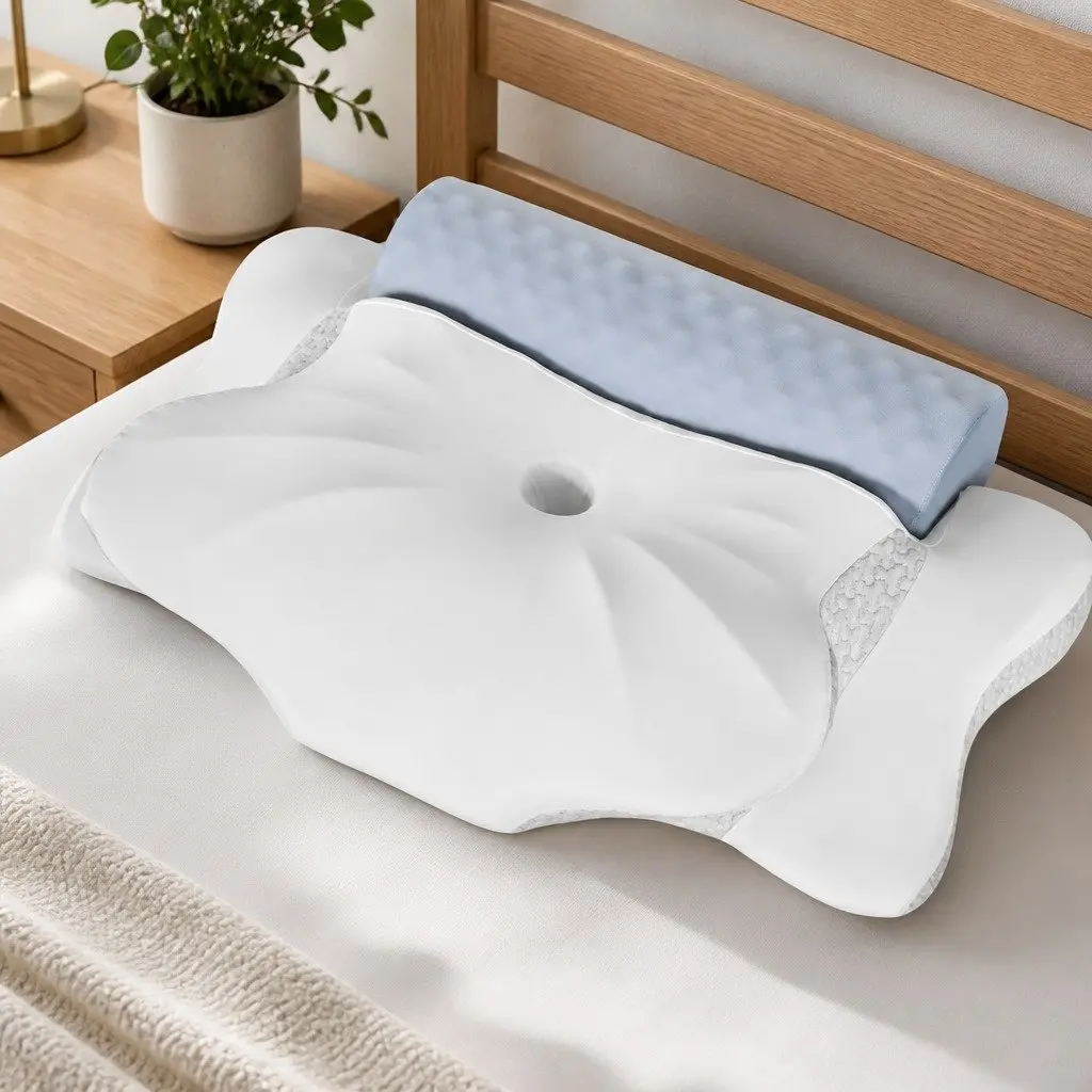 Cervical Neck Pillow Cooling Gel Support Contour Sleep Ergonomic 63cm x 43cm White Light Grey Blue