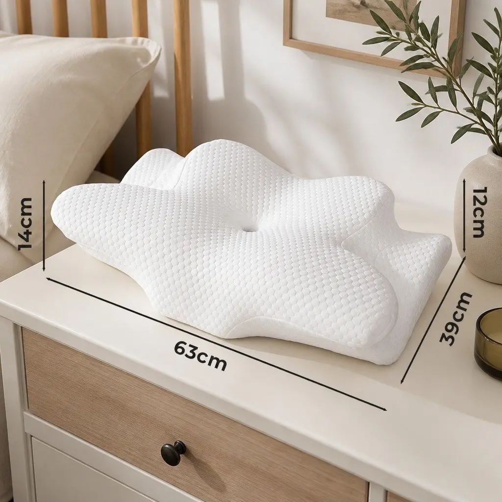 Cervical Neck Pillow Ergonomic Support Contoured Cooling Memory Foam 63x39x14cm White