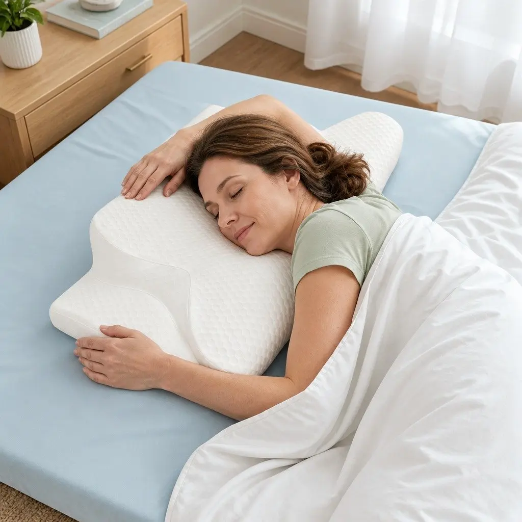 Cervical Neck Pillow Ergonomic Support Contoured Cooling Memory Foam 63x39x14cm White