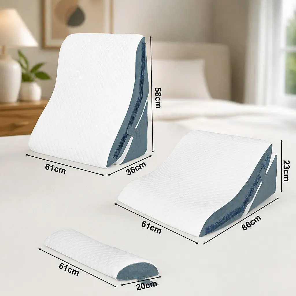 Adjustable Memory Foam Bed Wedge Pillow Orthopedic Support 24 Inch White and Grey Three in One