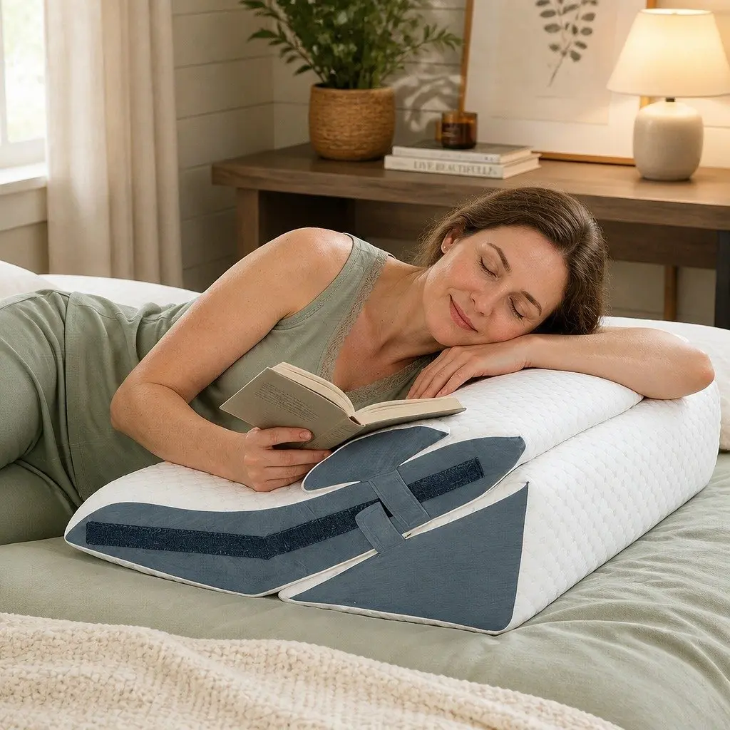 Adjustable Memory Foam Bed Wedge Pillow Orthopedic Support 24 Inch White and Grey Three in One