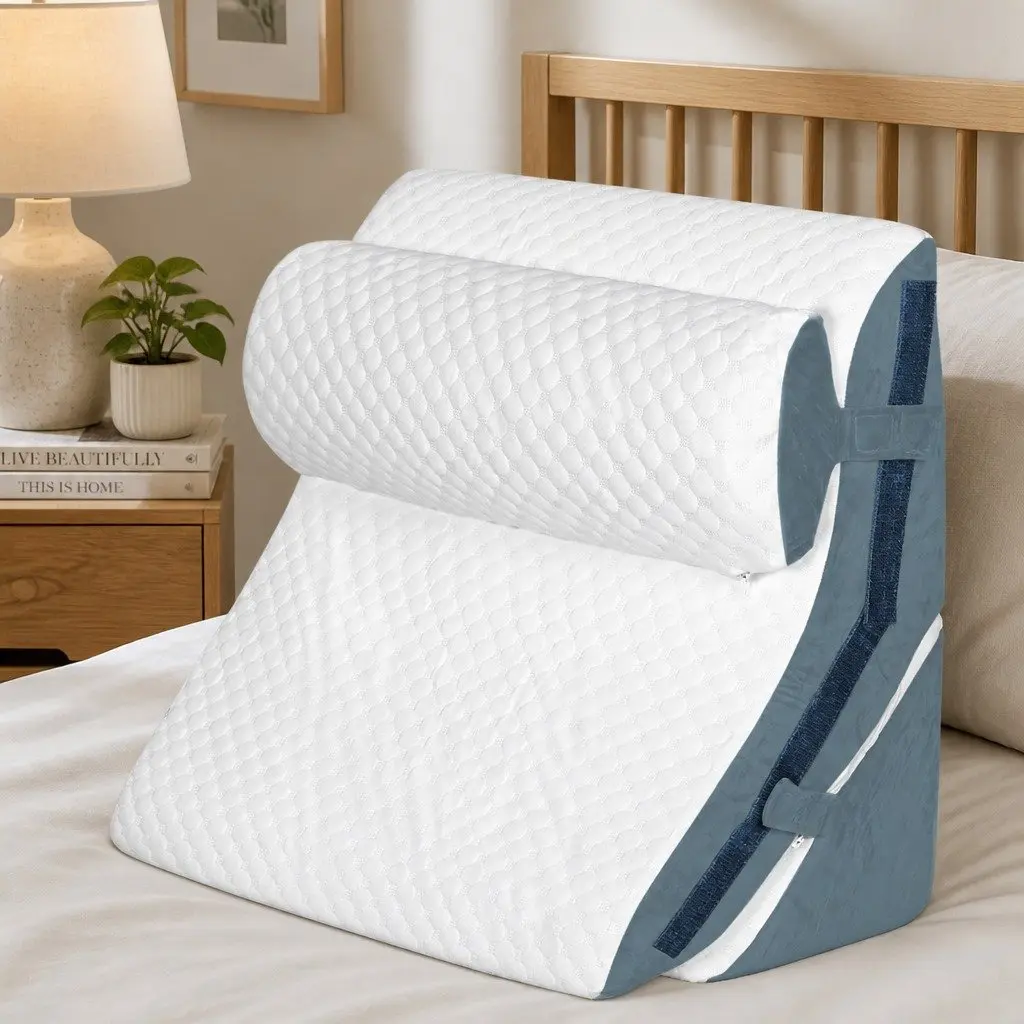 Adjustable Memory Foam Bed Wedge Pillow Orthopedic Support 24 Inch White and Grey Three in One