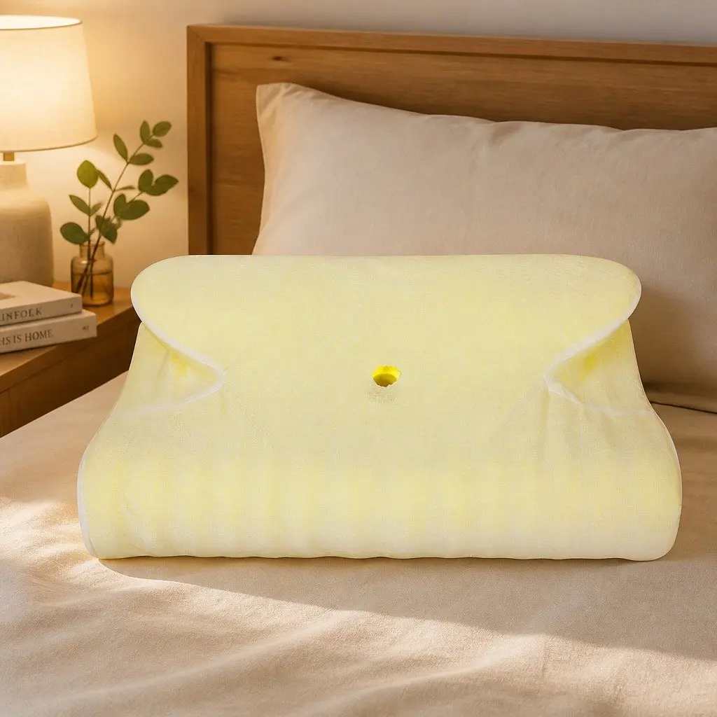 Memory Foam Cervical Pillow Neck Support Ergonomic Sleep Comfort 60cm x 38cm White and Blue