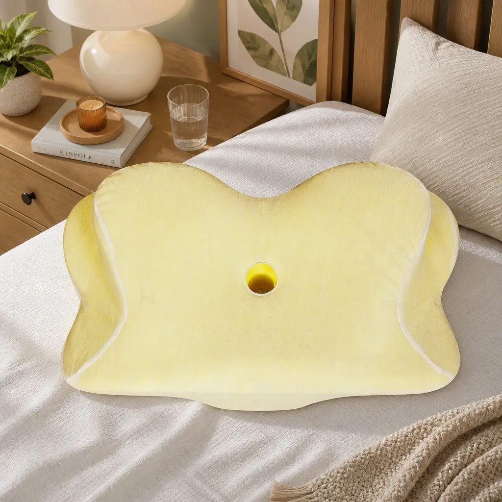 Memory Foam Cervical Neck Pillow Ergonomic Support 60cm x 40cm White Grey