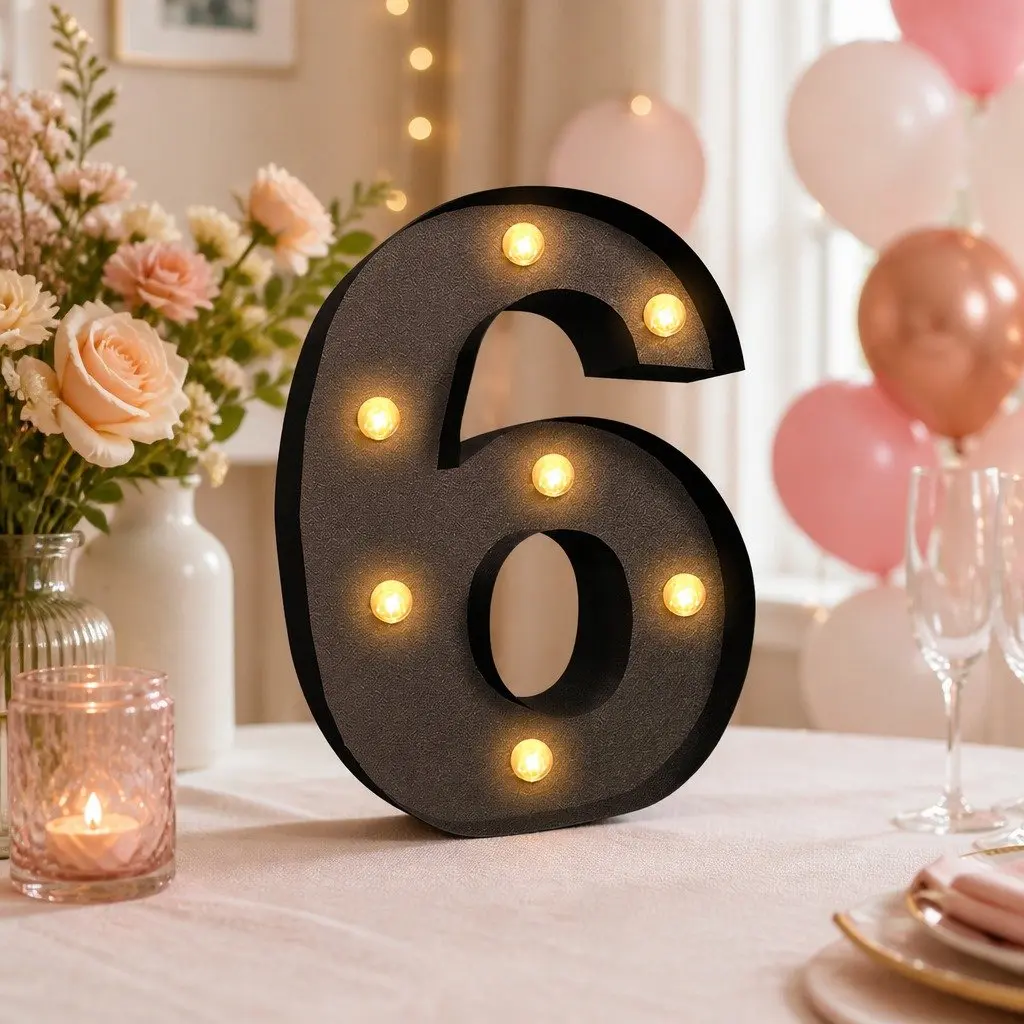 LED Metal Number Lights Free Standing Display Home Party Wedding Decor