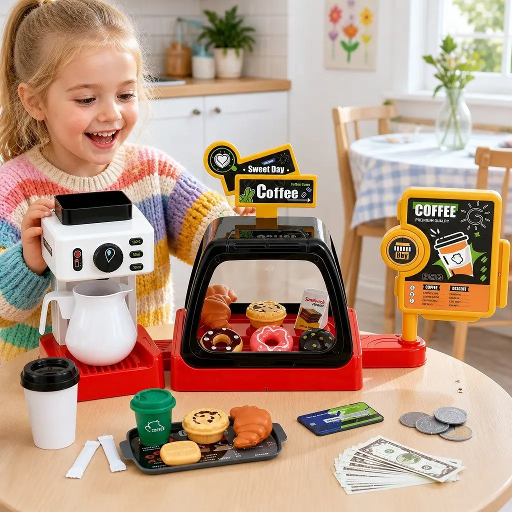 Kids Pretend Play Coffee Shop Set with Coffee Maker Multicolour