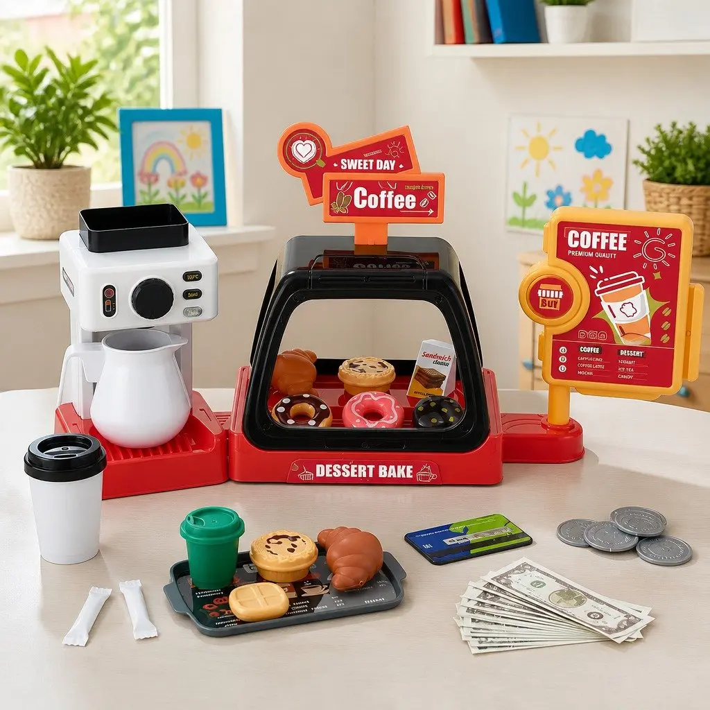 Kids Pretend Play Coffee Shop Set with Coffee Maker Multicolour