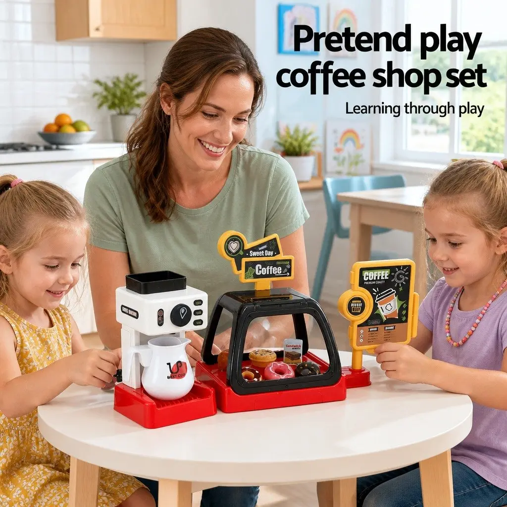 Kids Pretend Play Coffee Shop Set with Coffee Maker Multicolour