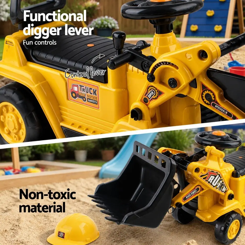 Ride On Car Kids Excavator Toy Yellow Digger Construction Play 80 x 26.5 x 40 cm