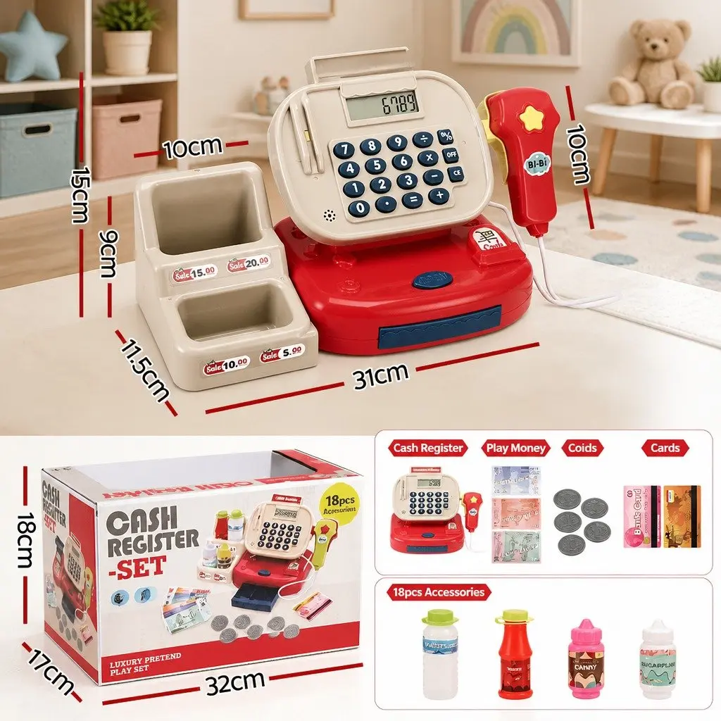 Kids Pretend Play Cash Register Shopping Role Play Set Multicolour 31 x 11.5 x 15 cm