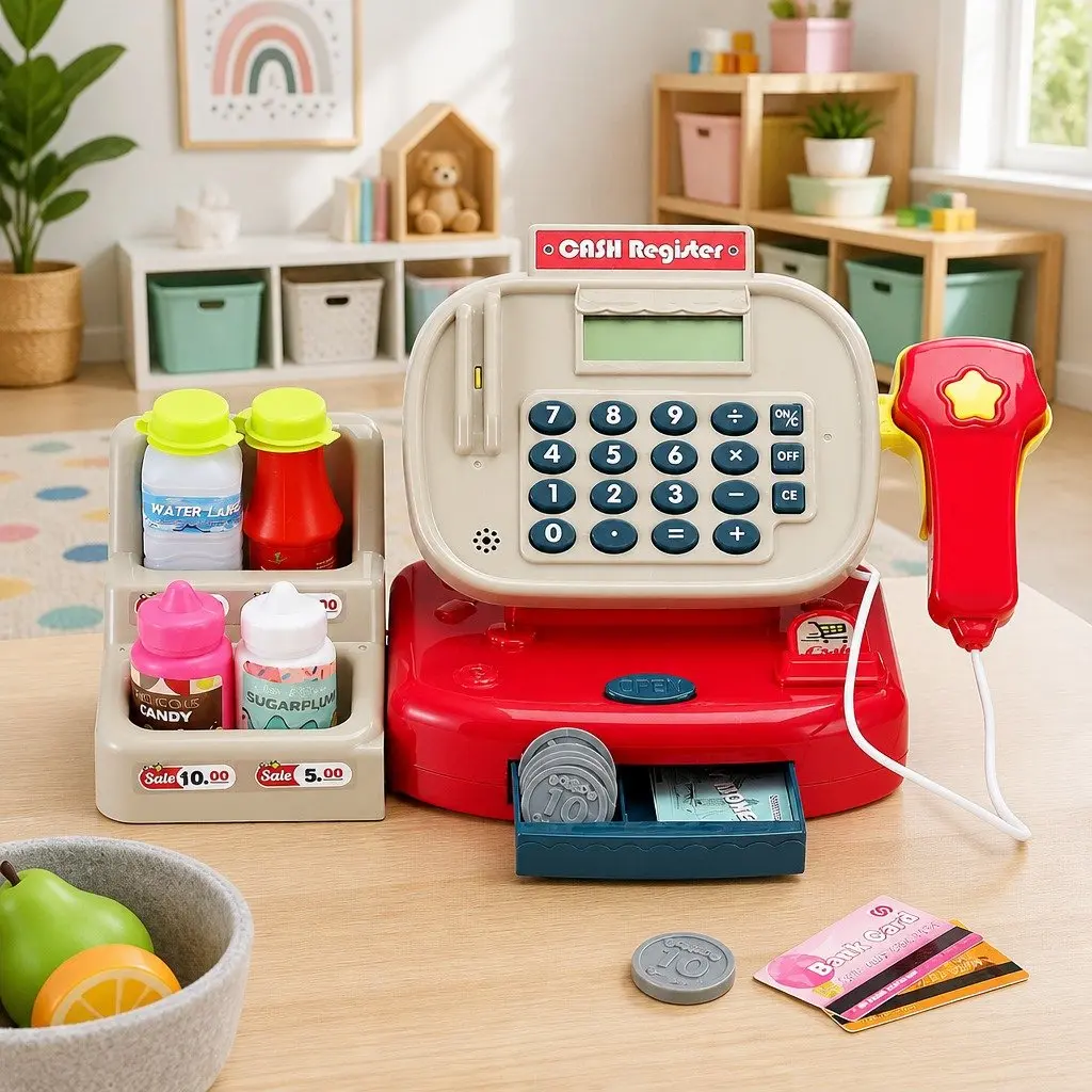 Kids Pretend Play Cash Register Shopping Role Play Set Multicolour 31 x 11.5 x 15 cm