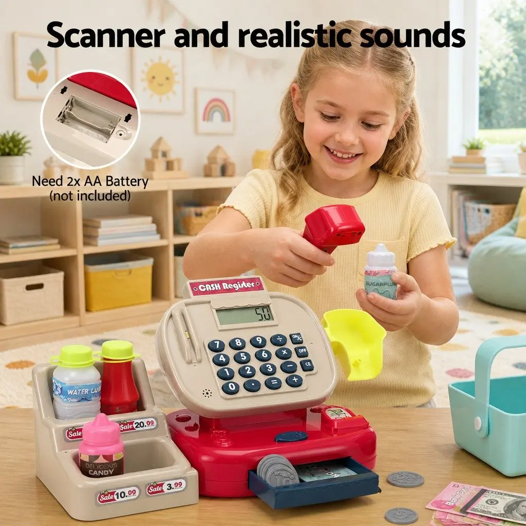 Kids Pretend Play Cash Register Shopping Role Play Set Multicolour 31 x 11.5 x 15 cm