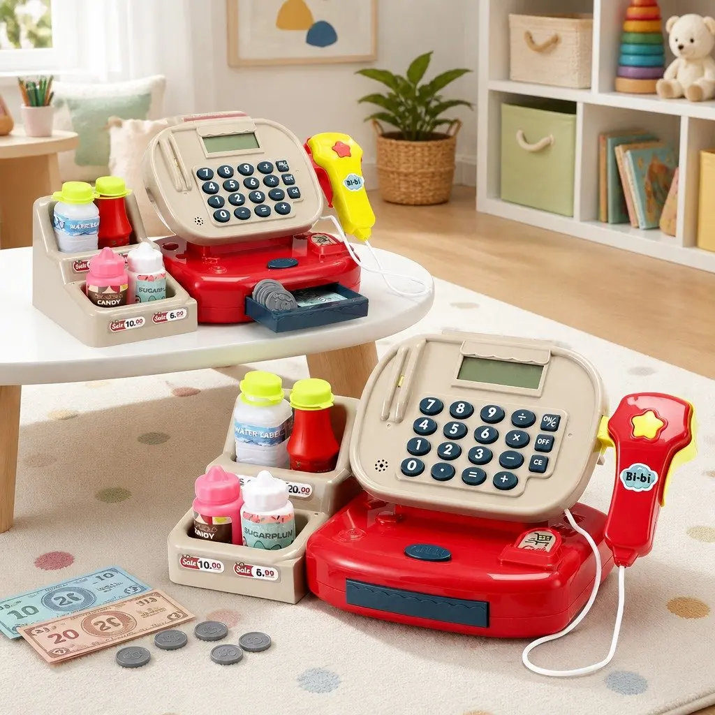 Kids Pretend Play Cash Register Shopping Role Play Set Multicolour 31 x 11.5 x 15 cm