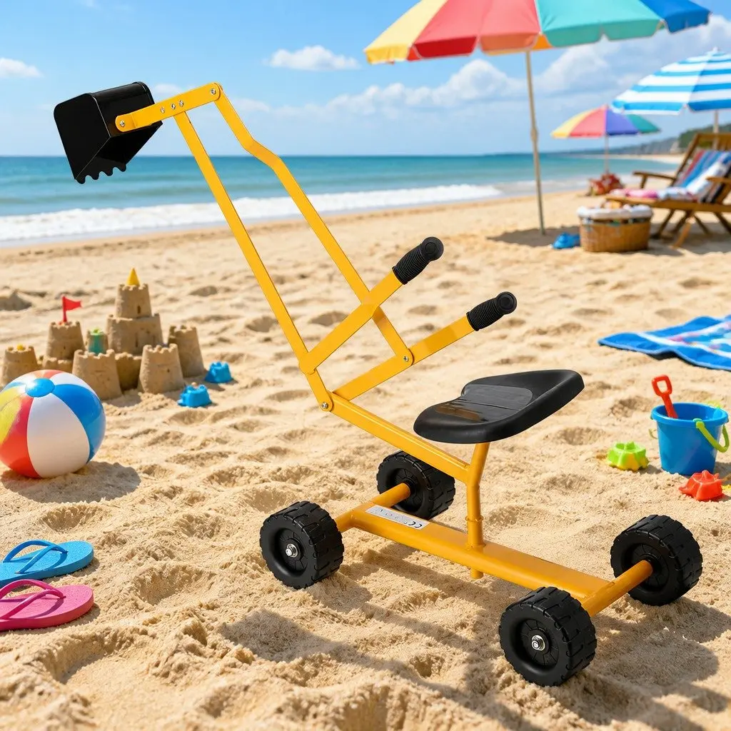 Kids Ride On Digger Excavation Toy 58cm Yellow Construction