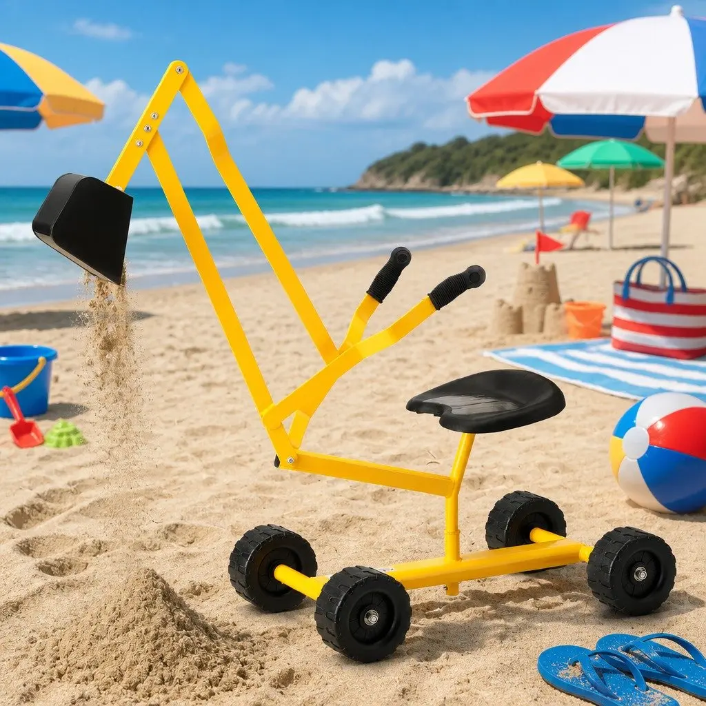 Kids Ride On Digger Excavation Toy 58cm Yellow Construction