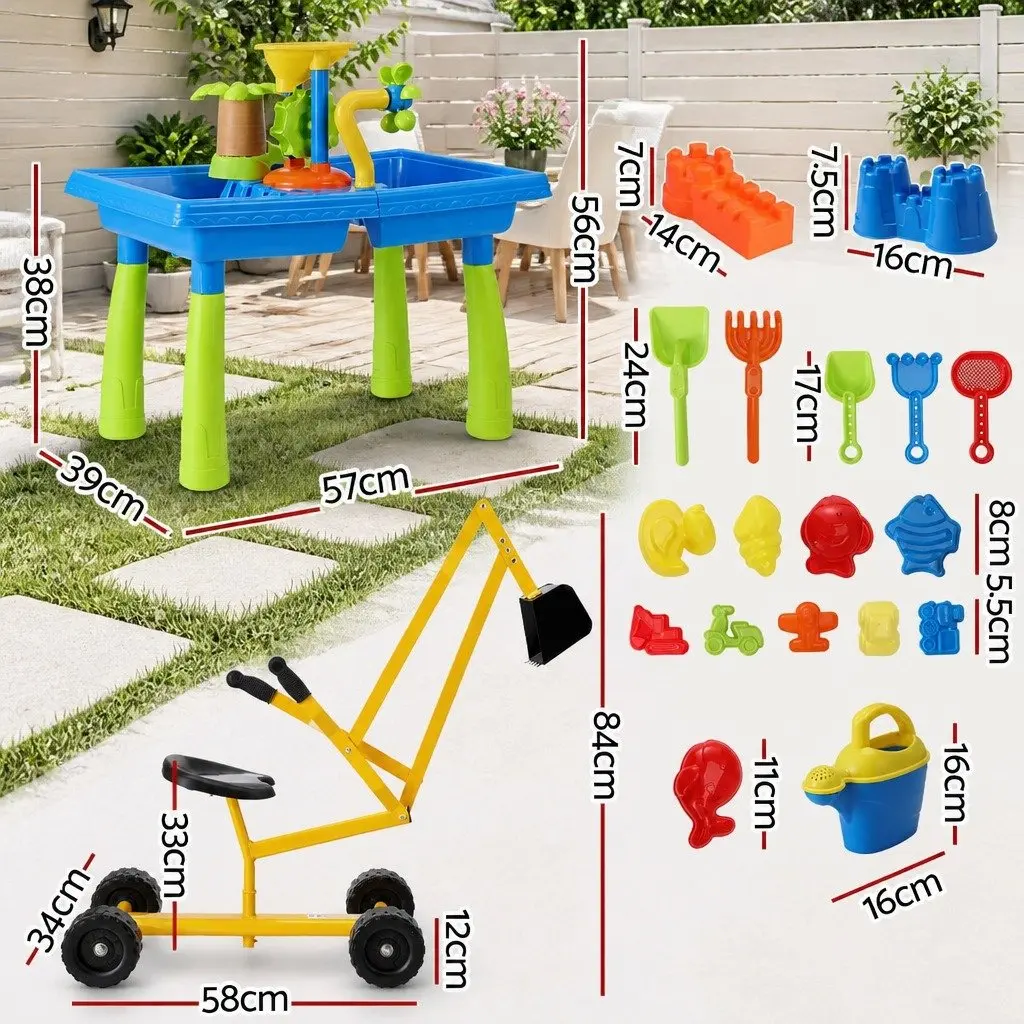 Ride On Digger Toy Outdoor Play Set with Sand Water Table Multicolour