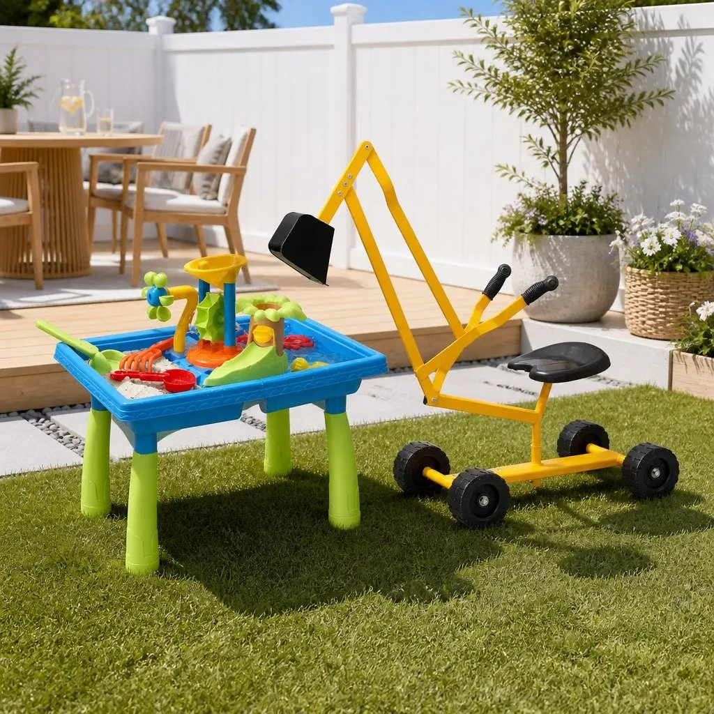 Ride On Digger Toy Outdoor Play Set with Sand Water Table Multicolour
